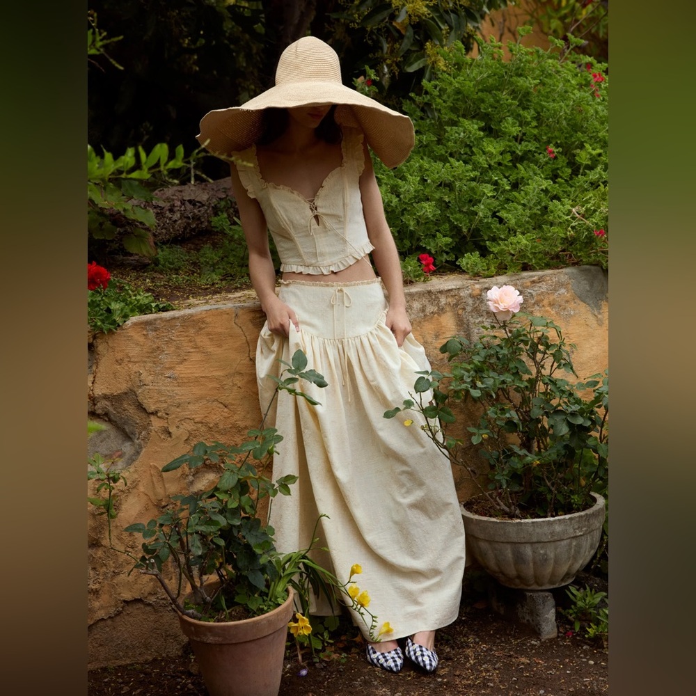 For Love And Lemons GigiCream Maxi embroidered skirt Doen